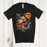 MacnyStore - Personalized Witch Beaver Holding Taco; Humorous Halloween Custom Name Lunch Lady Chef T-Shirt