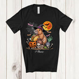 MacnyStore - Personalized Witch Capybara Holding Taco; Humorous Halloween Custom Name Lunch Lady Chef T-Shirt
