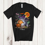 MacnyStore - Personalized Witch Chinchilla Holding Taco; Humorous Halloween Custom Name Lunch Lady Chef T-Shirt