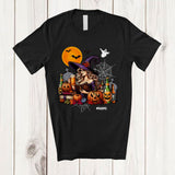MacnyStore - Personalized Witch Reading Book Drinking Beer; Horror Halloween Custom Name Teacher Librarian T-Shirt