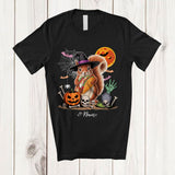 MacnyStore - Personalized Witch Squirrel Holding Taco; Humorous Halloween Custom Name Lunch Lady Chef T-Shirt