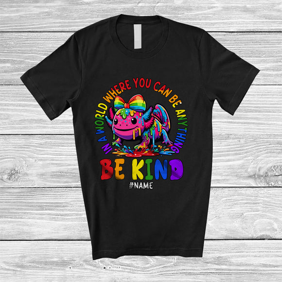 MacnyStore - Personalized World Where Can Be Anything Kind; Proud LGBTQ Custom Name Axolotl Watercolor T-Shirt
