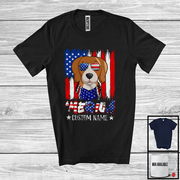MacnyStore - Personalized 'Merica, Proud 4th Of July Custom Name Beagle Owner, USA Flag Patriotic T-Shirt