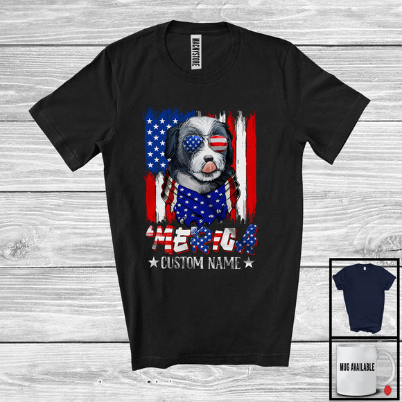 MacnyStore - Personalized 'Merica, Proud 4th Of July Custom Name Bernedoodle Owner, USA Flag Patriotic T-Shirt