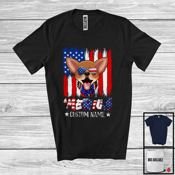 MacnyStore - Personalized 'Merica, Proud 4th Of July Custom Name Chihuahua Owner, USA Flag Patriotic T-Shirt