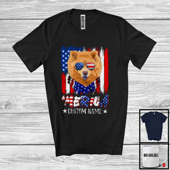 MacnyStore - Personalized 'Merica, Proud 4th Of July Custom Name Chow Chow Owner, USA Flag Patriotic T-Shirt