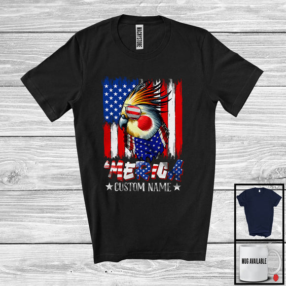 MacnyStore - Personalized 'Merica, Proud 4th Of July Custom Name Cockatiel Owner, USA Flag Patriotic T-Shirt