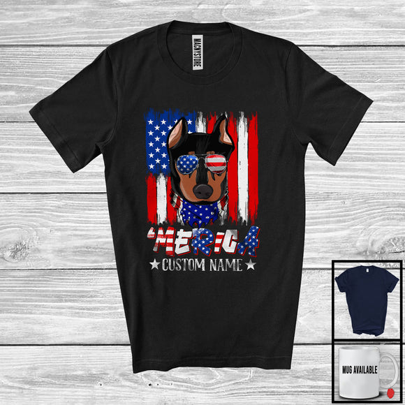 MacnyStore - Personalized 'Merica, Proud 4th Of July Custom Name Doberman Owner, USA Flag Patriotic T-Shirt