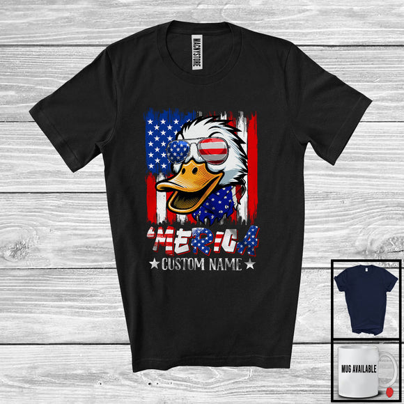 MacnyStore - Personalized 'Merica, Proud 4th Of July Custom Name Duck Owner, USA Flag Patriotic T-Shirt