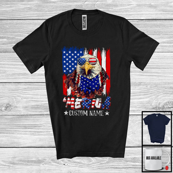 MacnyStore - Personalized 'Merica, Proud 4th Of July Custom Name Eagle Owner, USA Flag Patriotic T-Shirt