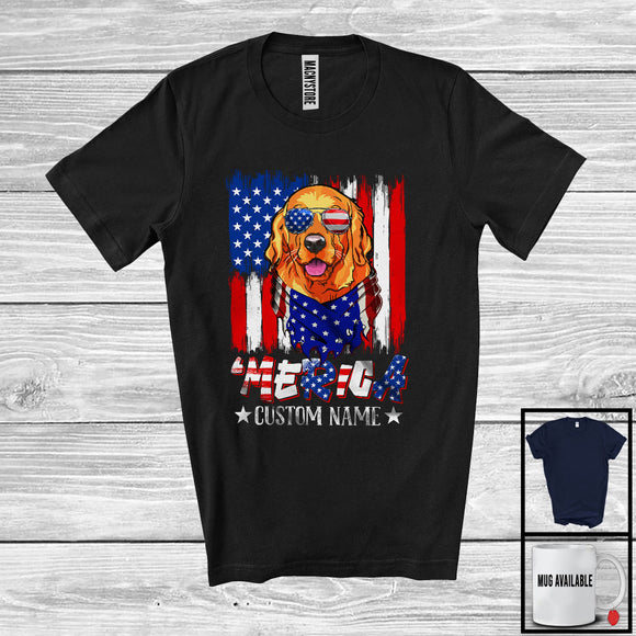 MacnyStore - Personalized 'Merica, Proud 4th Of July Custom Name Golden Retriever Owner, USA Flag Patriotic T-Shirt