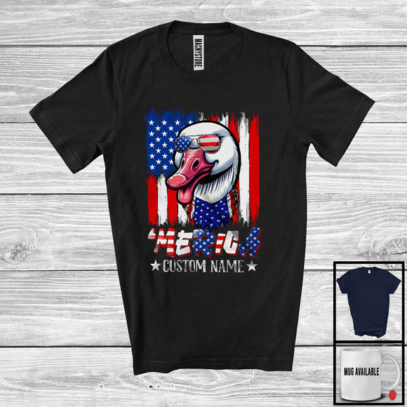 MacnyStore - Personalized 'Merica, Proud 4th Of July Custom Name Goose Owner, USA Flag Patriotic T-Shirt