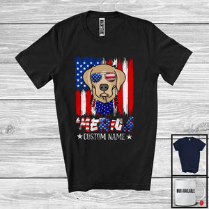 MacnyStore - Personalized 'Merica, Proud 4th Of July Custom Name Labrador Retriever, USA Flag Patriotic T-Shirt