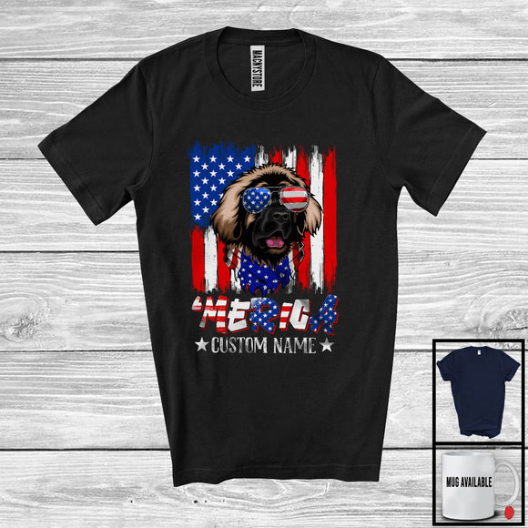 MacnyStore - Personalized 'Merica, Proud 4th Of July Custom Name Leonberger Owner, USA Flag Patriotic T-Shirt