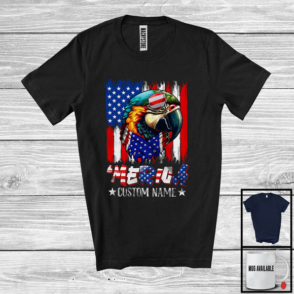 MacnyStore - Personalized 'Merica, Proud 4th Of July Custom Name Macaw Owner, USA Flag Patriotic T-Shirt