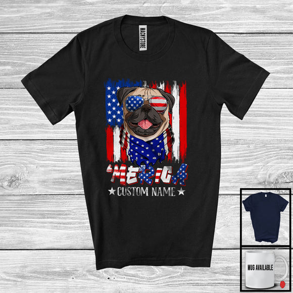 MacnyStore - Personalized 'Merica, Proud 4th Of July Custom Name Pug Owner, USA Flag Patriotic T-Shirt