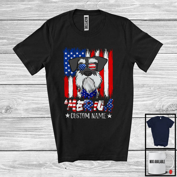 MacnyStore - Personalized 'Merica, Proud 4th Of July Custom Name Schnauzer Owner, USA Flag Patriotic T-Shirt