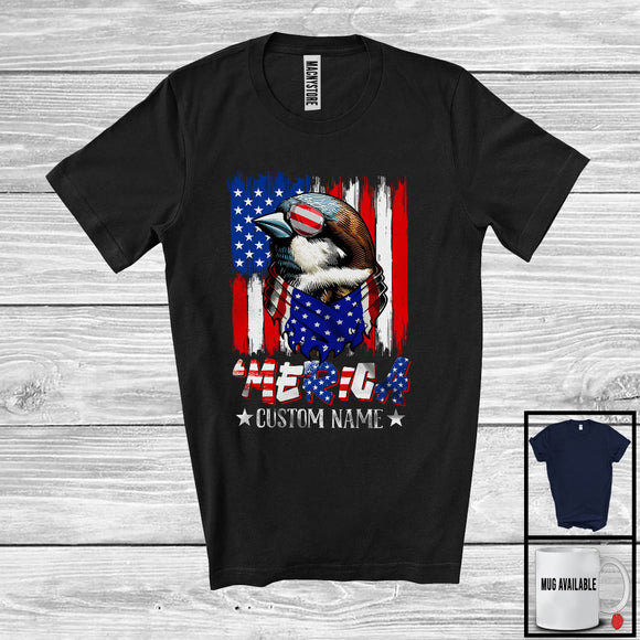 MacnyStore - Personalized 'Merica, Proud 4th Of July Custom Name Sparrow Owner, USA Flag Patriotic T-Shirt