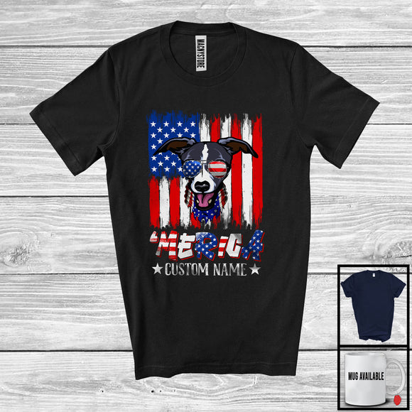 MacnyStore - Personalized 'Merica, Proud 4th Of July Custom Name Whippet Owner, USA Flag Patriotic T-Shirt