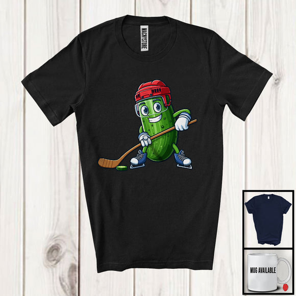 MacnyStore - Pickle Playing Ice Hockey Adorable Pickle Ice Hockey Player Team, Matching Sport Lover T-Shirt