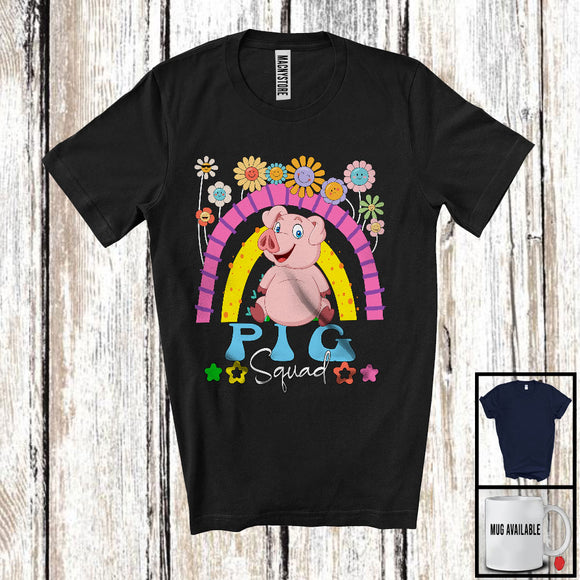MacnyStore - Pig Squad, Adorable Flowers Floral Rainbow, Matching Women Girls Animal Farmer Lover T-Shirt