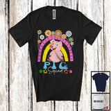 MacnyStore - Pig Squad, Adorable Flowers Floral Rainbow, Matching Women Girls Animal Farmer Lover T-Shirt