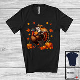 MacnyStore - Pilgrim Opossum Riding Turkey; Humorous Thanksgiving Autumn Pumpkins Opossum; Family Group T-Shirt
