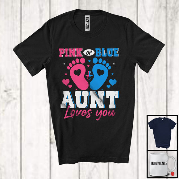 MacnyStore - Pink or Blue Aunt Loves You, Wonderful Mother's Day Gender Reveal, Baby Footprints Family T-Shirt