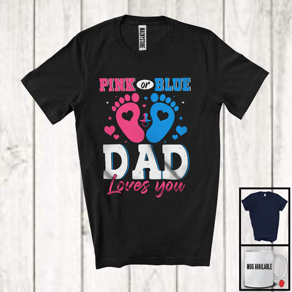MacnyStore - Pink or Blue Dad Loves You, Wonderful Father's Day Gender Reveal, Baby Footprints Family T-Shirt