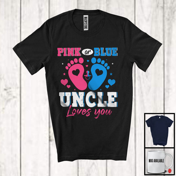 MacnyStore - Pink or Blue Uncle Loves You, Wonderful Father's Day Gender Reveal, Baby Footprints Family T-Shirt