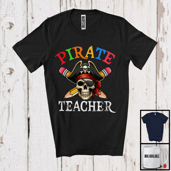 MacnyStore - Pirate Teacher, Humorous Pirate Skull Pencil Lover, Matching Teaching Teacher Family Group T-Shirt