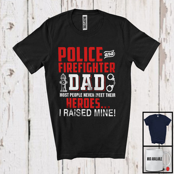 MacnyStore - Police And Firefighter Dad, Awesome Father's Day Heroes, Daddy Matching Family Group T-Shirt