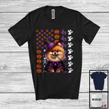MacnyStore - Pomeranian Witch On American Flag, Adorable Halloween Pumpkin Paws, Patriotic Group T-Shirt
