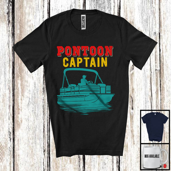 MacnyStore - Pontoon Captain, Humorous Vintage Father's Day Pontoon Lover, Matching Dad Family T-Shirt
