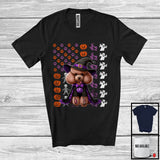 MacnyStore - Poodle Witch On American Flag, Adorable Halloween Pumpkin Paws, Patriotic Group T-Shirt