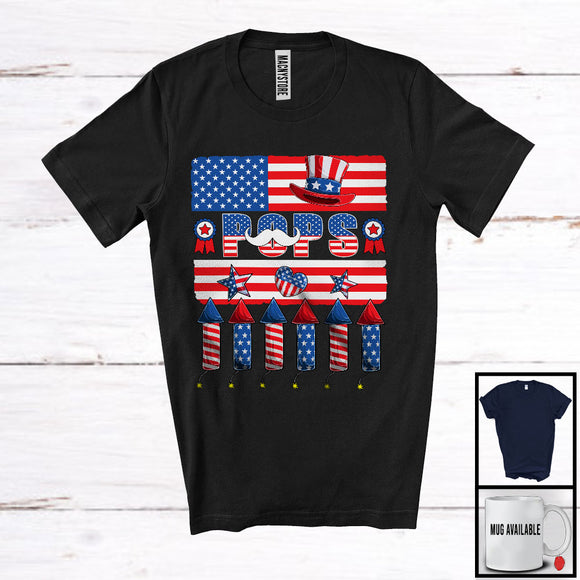 MacnyStore - Pops, Awesome 4th Of July Father's Day American Flag, Matching Family Patriotic Proud T-Shirt