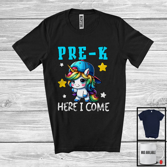 MacnyStore - Pre-K Here I Come; Colorful Back To School Unicorn Lover; Boys Students Group T-Shirt