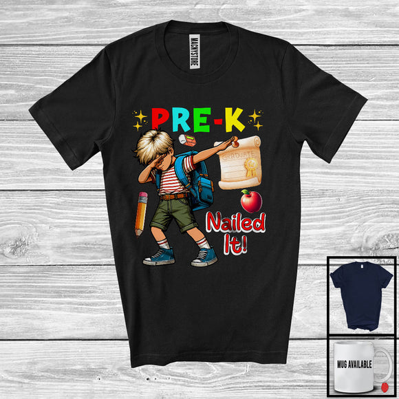 MacnyStore - Pre-K Nailed It, Colorful Graduation Last Day Of School Dabbing Boys, Student Group T-Shirt