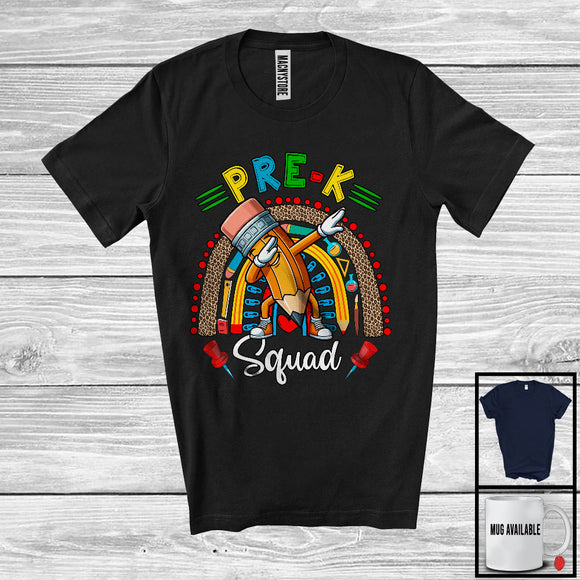 MacnyStore - Pre-K Squad, Adorable Back To School Dabbing Pencil Leopard Rainbow, Student Teacher T-Shirt