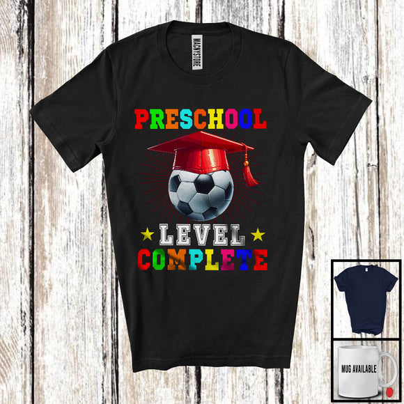 MacnyStore - Preschool Level Complete, Joyful Last Day Of School Soccer Player Playing, Students Group T-Shirt