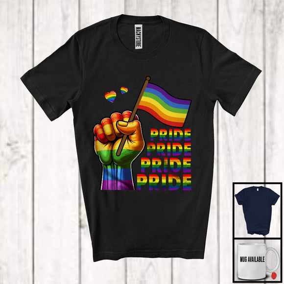 MacnyStore - Pride Pride, Colorful LGBTQ Pride Strong Hand Holding Rainbow Gay Flag, Family Group T-Shirt