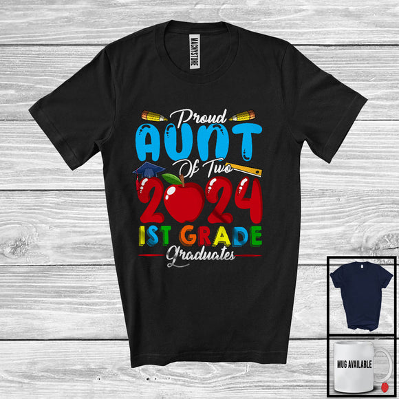 MacnyStore - Proud Aunt Of Two 2024 1st Grade Graduates, Lovely Mother's Day Graduation Proud, Family T-Shirt