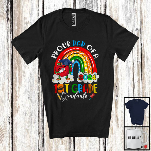 MacnyStore - Proud Dad Of A 2024 1st Grade Graduate, Colorful Father's Day Rainbow, Graduation Family T-Shirt