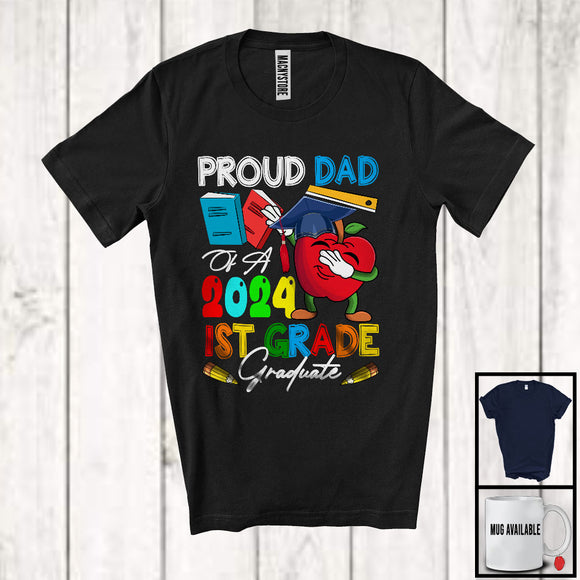 MacnyStore - Proud Dad Of A 2024 1st Grade Graduate, Joyful Graduation Dabbing Apple, Father's Day Family T-Shirt