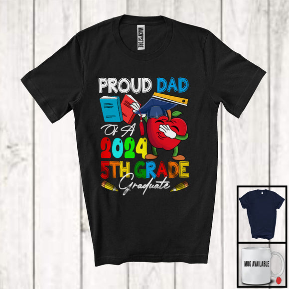 MacnyStore - Proud Dad Of A 2024 5th Grade Graduate, Joyful Graduation Dabbing Apple, Father's Day Family T-Shirt