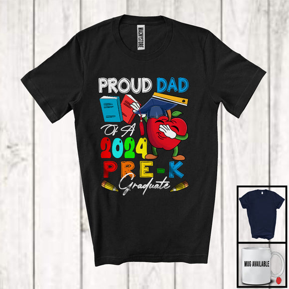 MacnyStore - Proud Dad Of A 2024 Pre-K Graduate, Joyful Graduation Dabbing Apple, Father's Day Family T-Shirt