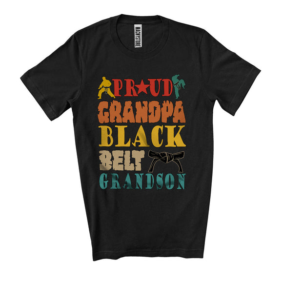 MacnyStore - Proud Grandpa Black Belt Grandson, Humorous Father's Day Karate, Vintage Family Group T-Shirt