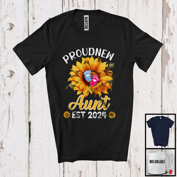 MacnyStore - Proud New Aunt Est 2024, Amazing Mother's Day Pregnancy Sunflowers, Family Group T-Shirt