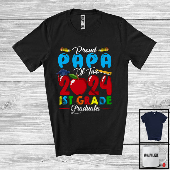 MacnyStore - Proud Papa Of Two 2024 1st Grade Graduates, Lovely Father's Day Graduation Proud, Family T-Shirt