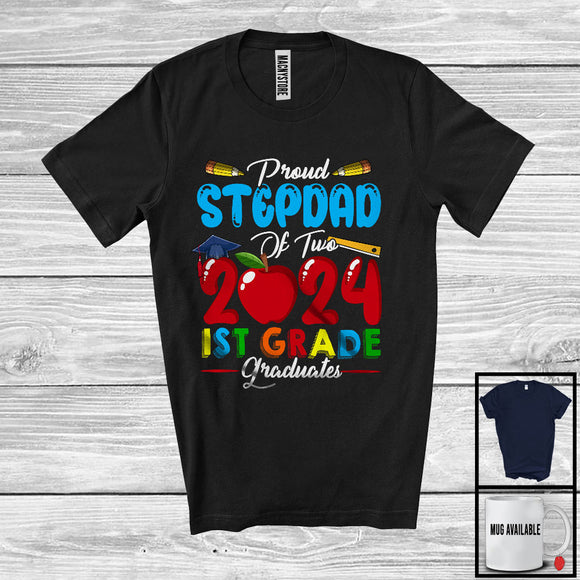 MacnyStore - Proud Stepdad Of Two 2024 1st Grade Graduates, Lovely Father's Day Graduation Proud, Family T-Shirt